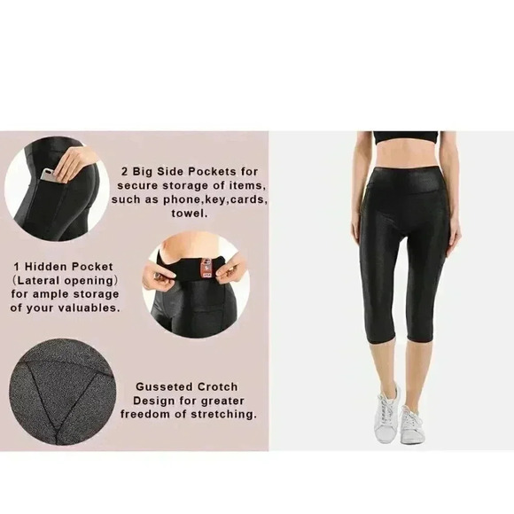 NWT - Retro Gong Faux Leather High Waisted Capri Leggings  with Pockets - Size M - Picture 9 of 9